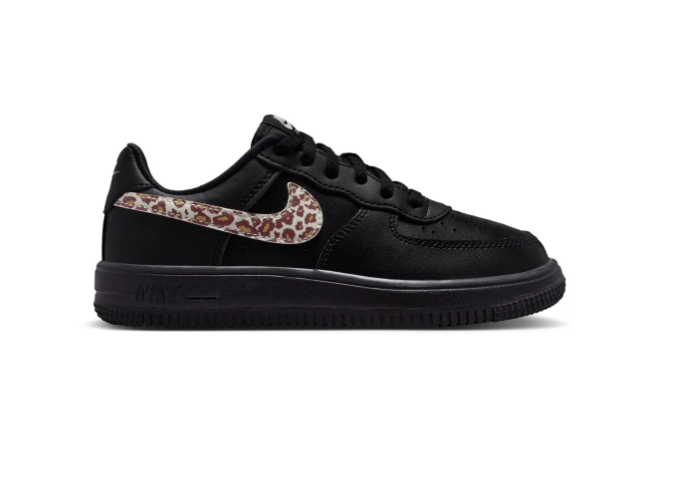 Nike Air Force 1 Black Low-Top Sneakers with Leopard-Print Swoosh