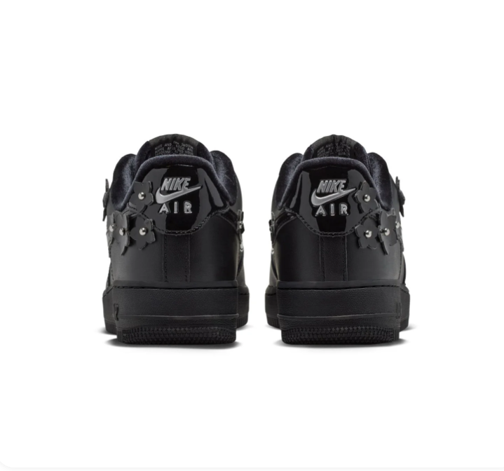 Nike Air Force 1 Black Low-Top Sneakers with Floral Appliqués