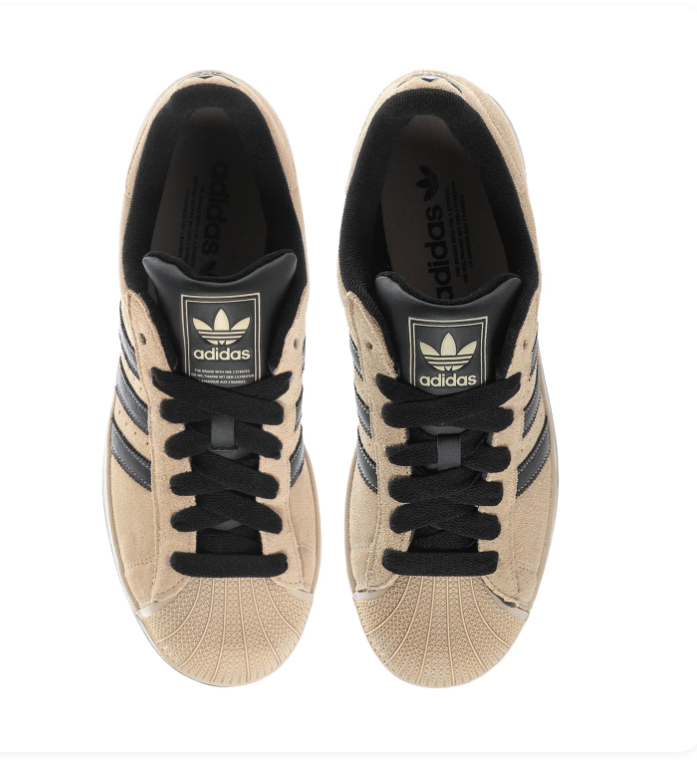 Adidas Superstar Beige Sneakers with Black Stripes and Shell Toe