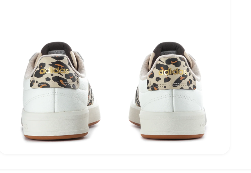 Adidas White Low-Top Sneakers with Leopard-Print Stripes and Gum Outsole
