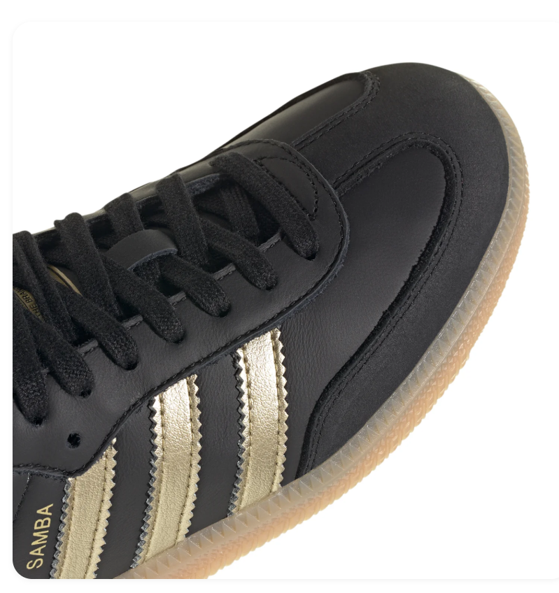 Adidas Samba Black Sneakers with Metallic Gold Stripes and Gum Sole