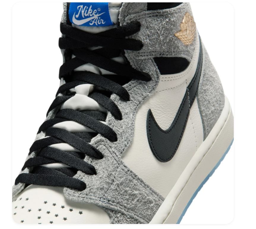 Air Jordan 1 High Grey and Sail Sneakers with Icy Blue Sole