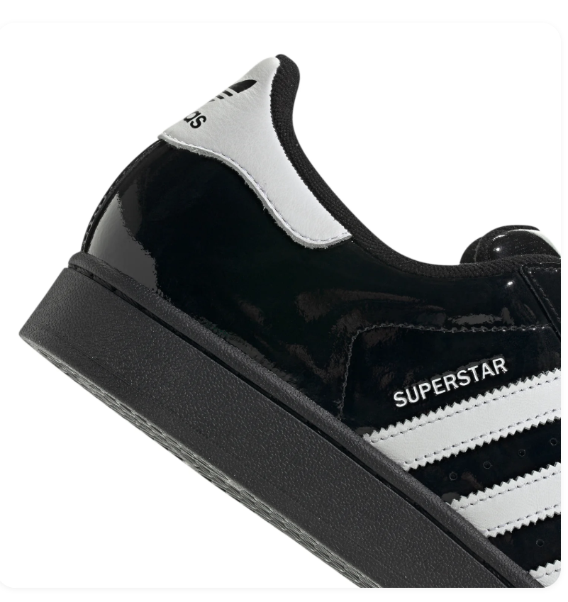 Adidas Superstar Glossy Black Sneakers with White Stripes and Black Shell Toe