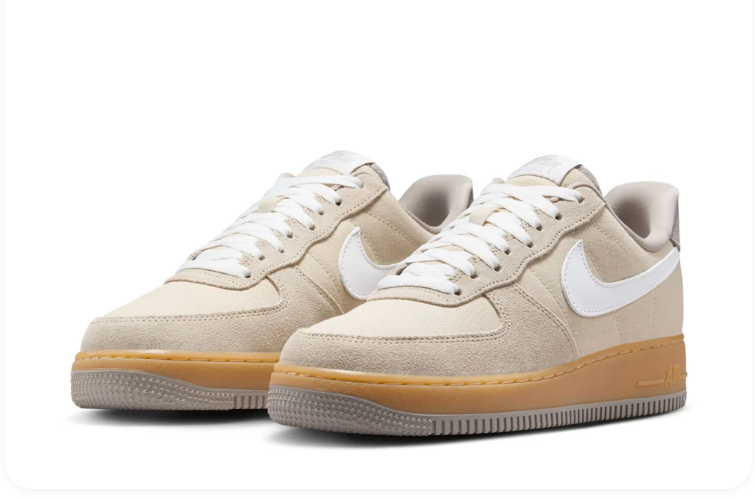 Nike Air Force 1 Beige Sneakers with White Swoosh and Golden Tan Midsole