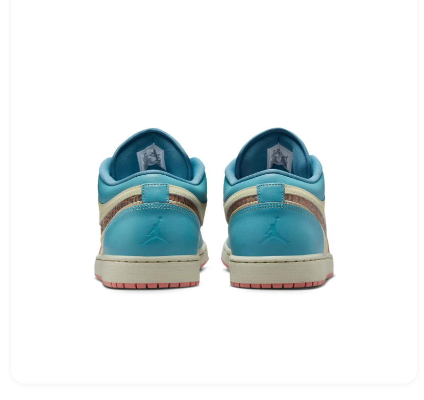 Air Jordan Low-Top Sneakers in Turquoise and Cream with Coral Accents