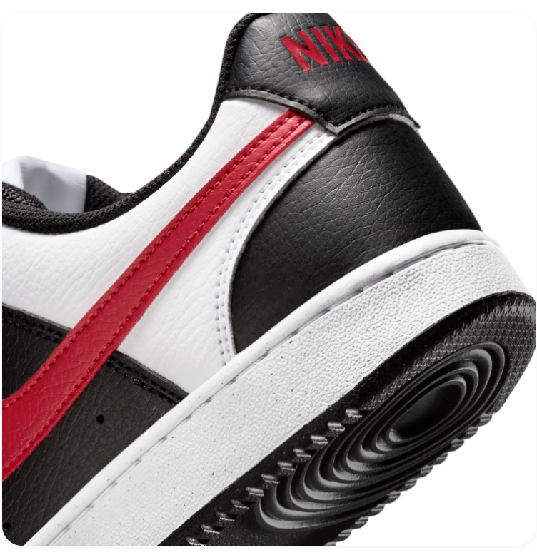 Nike Court Vision Black and White Low-Top Sneakers with Red Swoosh