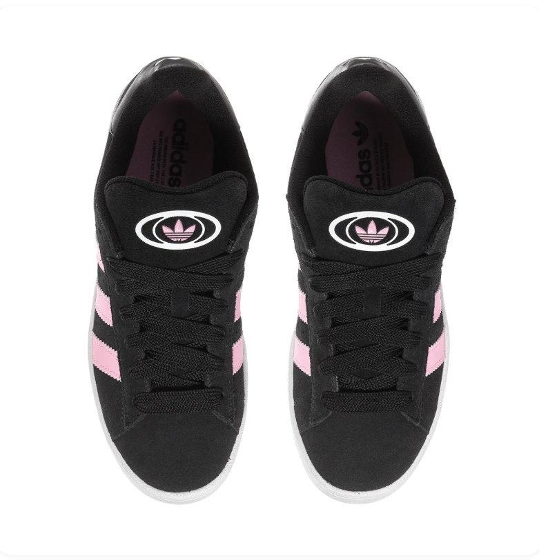 Adidas Campus Black Sneakers with Light Pink Stripes and White Sole