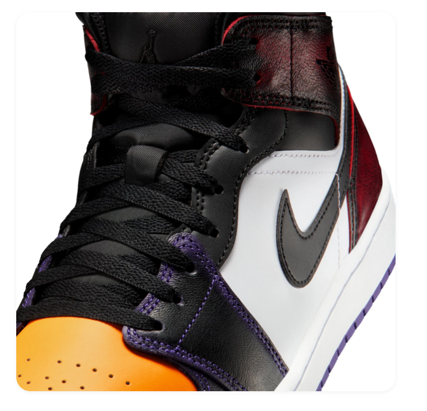 Air Jordan 1 Mid Black and White Sneakers with Gold and Purple Accents