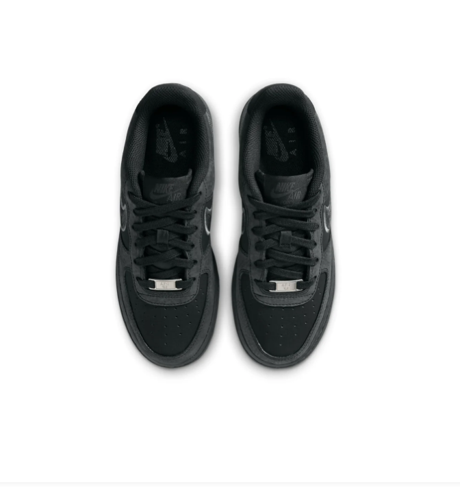 Nike Air Force 1 Black and Charcoal Sneakers with Grey-Outlined Swoosh