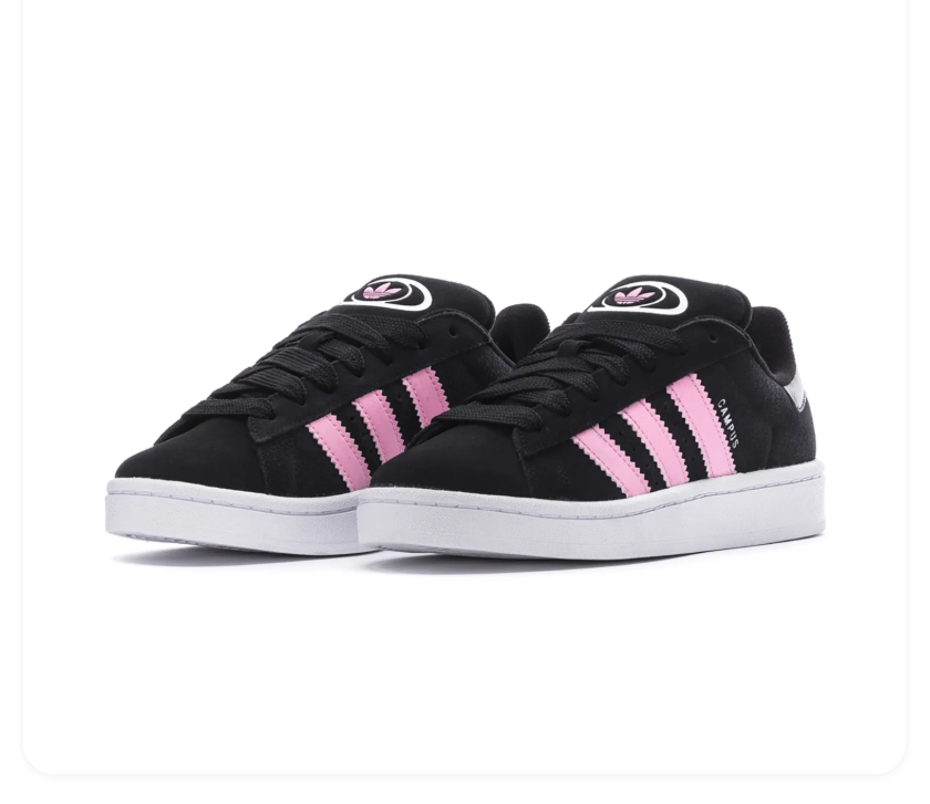 Adidas Campus Black Sneakers with Light Pink Stripes and White Sole