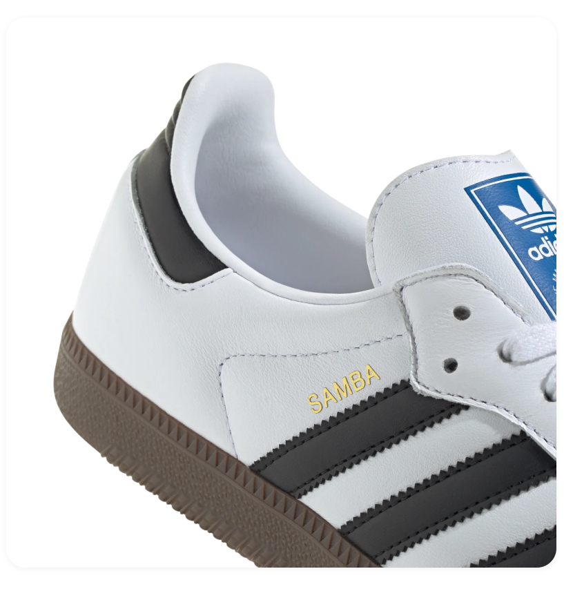 Adidas Samba White Sneakers with Black Stripes and Grey T-Toe