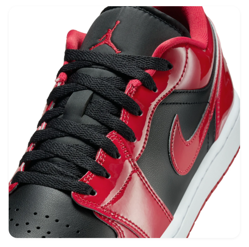 Air Jordan 1 Low Glossy Red and Black Sneakers