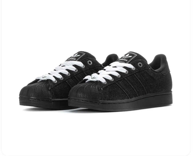 Adidas Superstar Black Denim-Textured Sneakers with White Laces