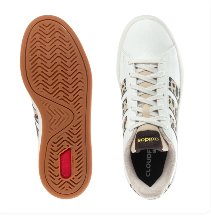 Adidas White Low-Top Sneakers with Leopard-Print Stripes and Gum Outsole