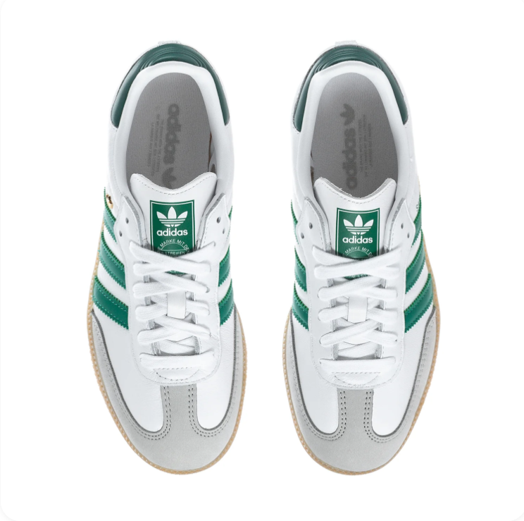 Adidas Samba White Sneakers with Green Stripes and Gum Sole