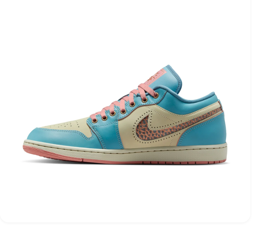 Air Jordan Low-Top Sneakers in Turquoise and Cream with Coral Accents