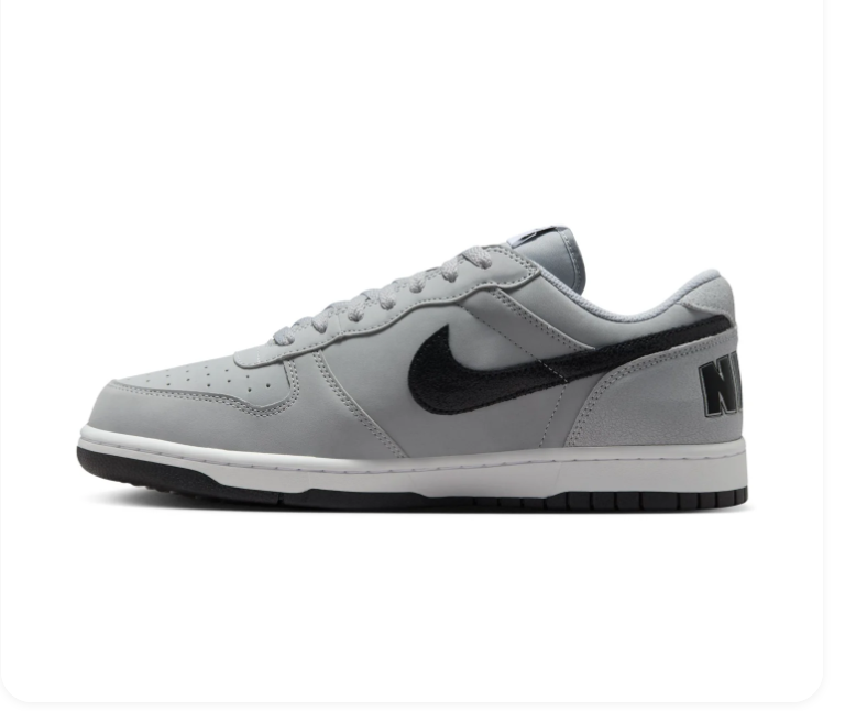 Nike Light Grey Low-Top Sneakers with Black Swoosh and Bold Heel Logo