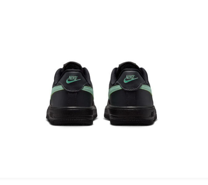 Nike Air Force 1 Black Low-Top Sneakers with Mint Green Swoosh
