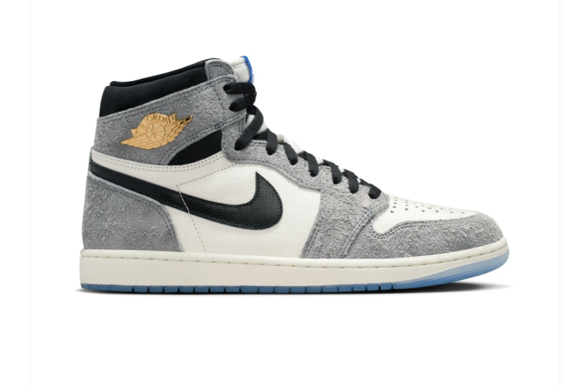 Air Jordan 1 High Grey and Sail Sneakers with Icy Blue Sole