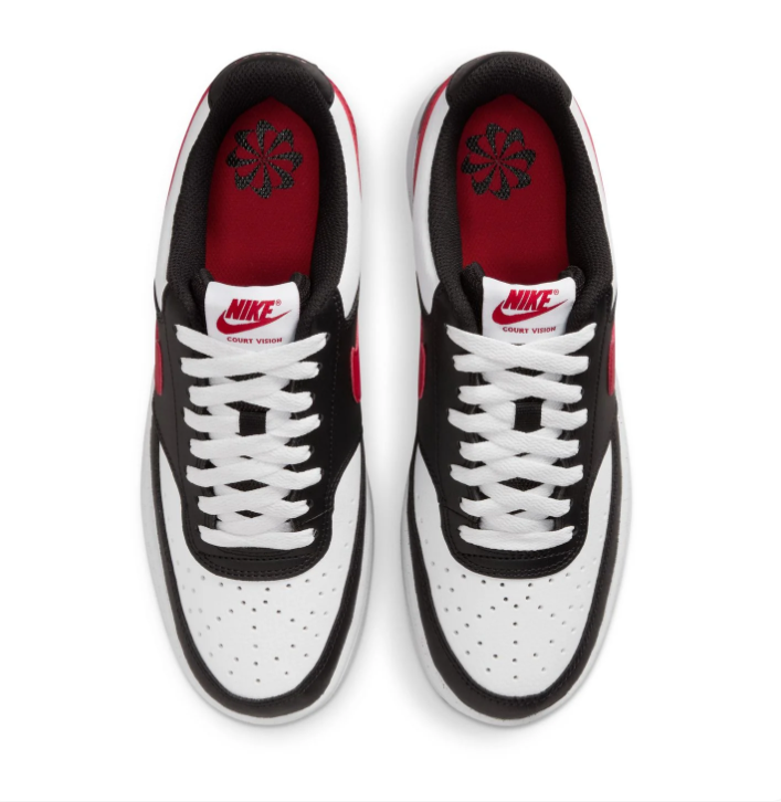Nike Court Vision Black and White Low-Top Sneakers with Red Swoosh