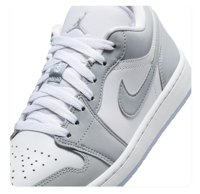 Air Jordan 1 Low Grey and White Sneakers with Icy Sole