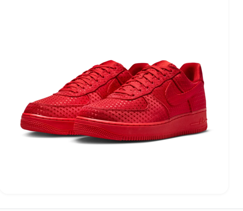 Nike Air Force 1 All-Red Low-Top Sneakers with Textured Upper