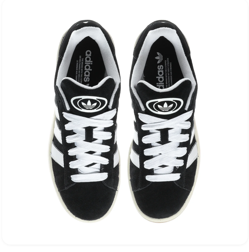 Adidas Campus Black Sneakers with White Stripes and Gum Outsole