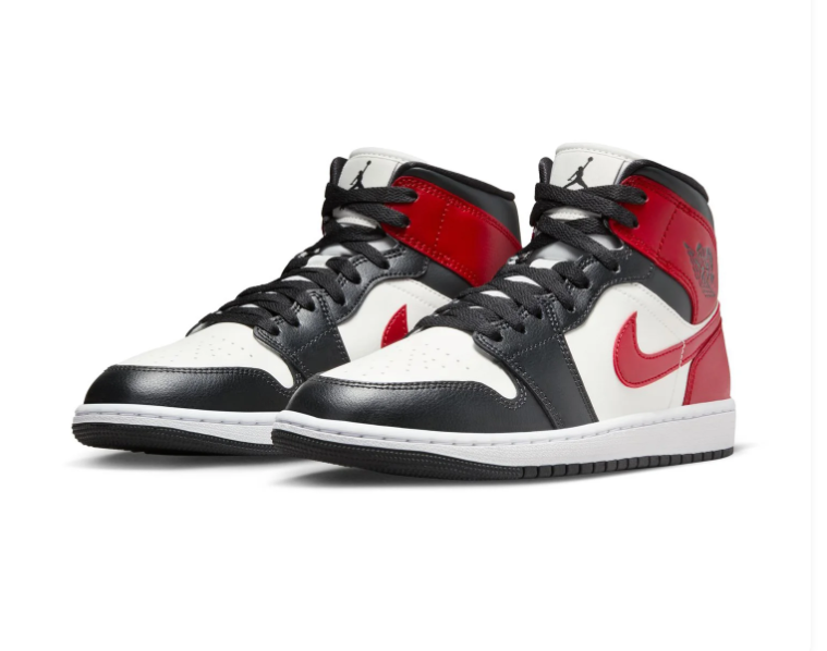 Air Jordan 1 Mid Black, White and Red Sneakers