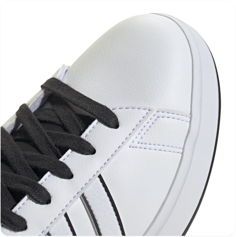 Adidas White Low-Top Sneakers with Black Outlined Stripes and Black Laces