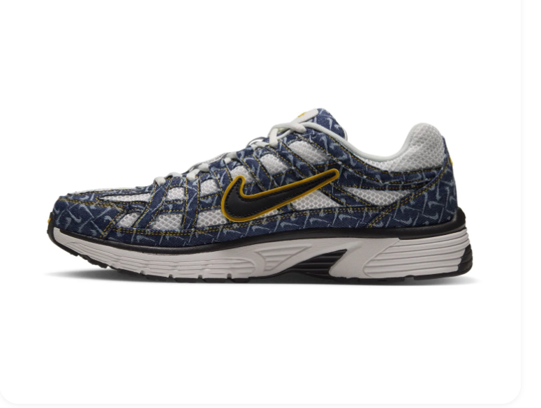 Nike Navy Patterned Mesh Sneakers with Yellow-Outlined Black Swoosh