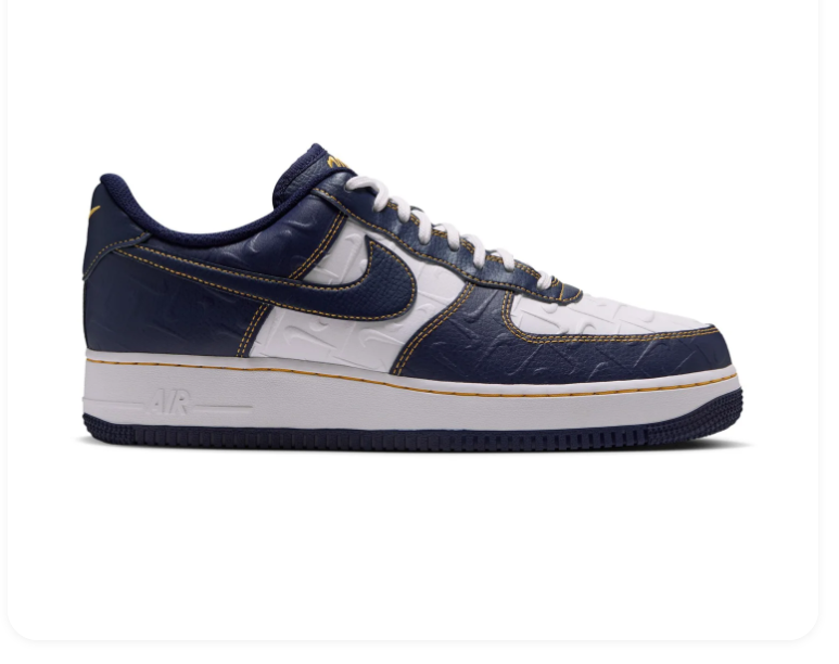 Nike Air Force 1 Navy and White Sneakers with Yellow Contrast Stitching