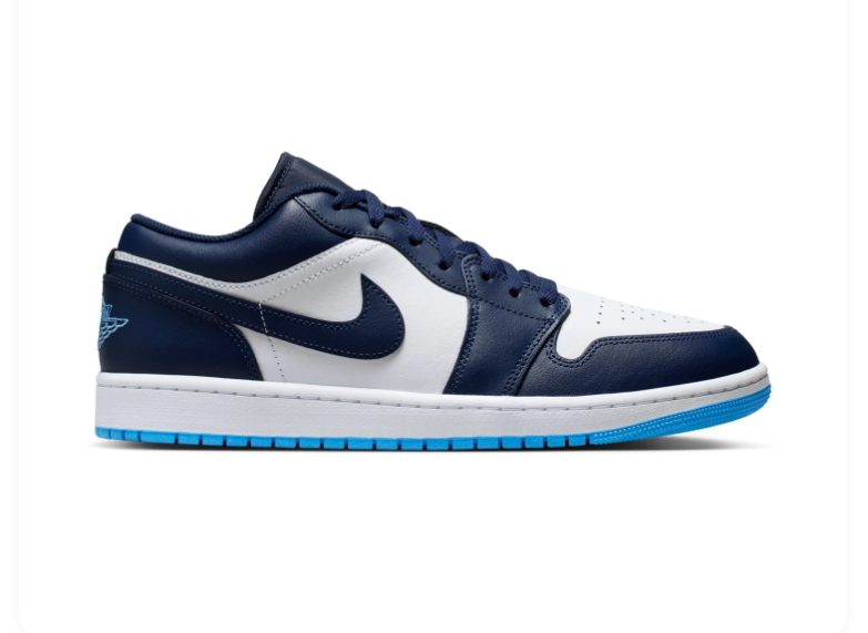Air Jordan 1 Low Navy and White Sneakers with Bright Blue Sole