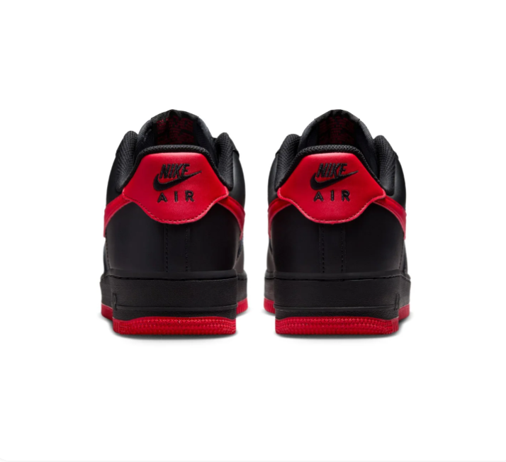 Nike Air Force 1 Black Sneakers with Red Swoosh and Red Outsole