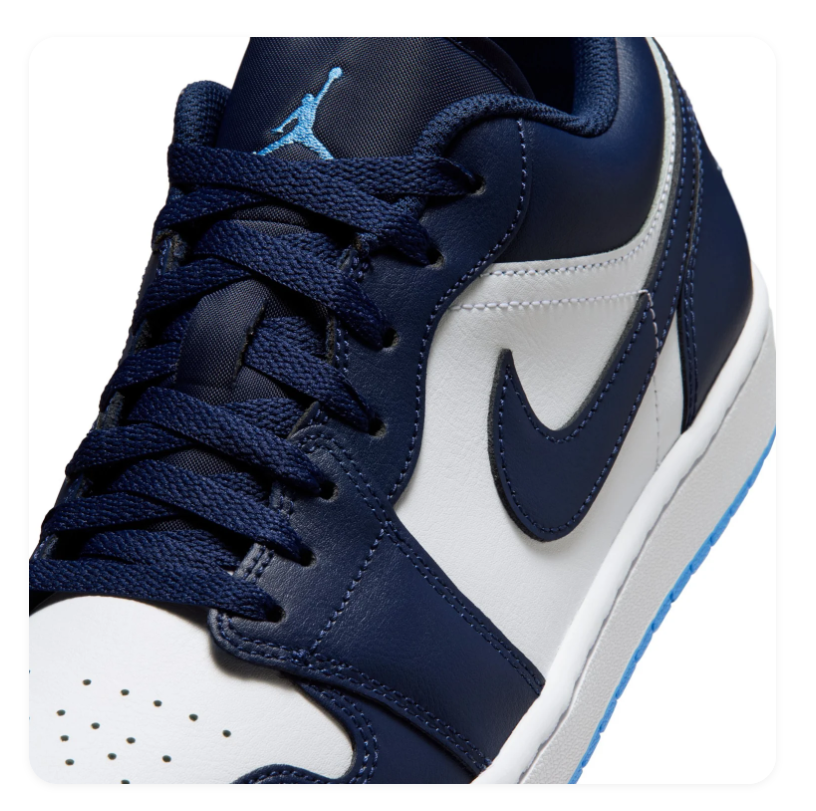 Air Jordan 1 Low Navy and White Sneakers with Bright Blue Sole