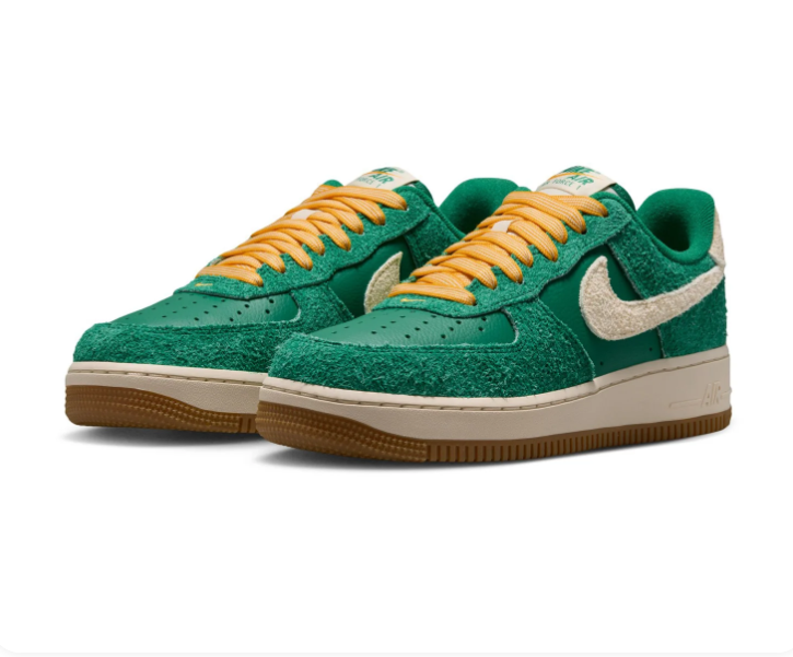 Nike Air Force 1 Green Sneakers with Cream Swoosh and Yellow Laces