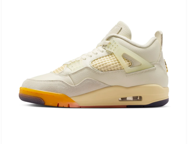 Air Jordan 4 Cream Sneakers with Orange and Peach Accents