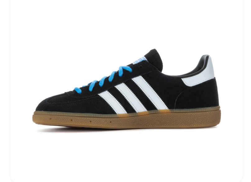 Adidas Handball Spezial Black Sneakers with Blue Laces and Gum Sole