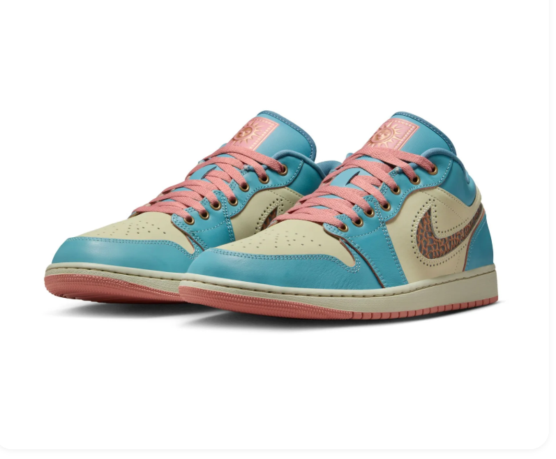 Air Jordan Low-Top Sneakers in Turquoise and Cream with Coral Accents