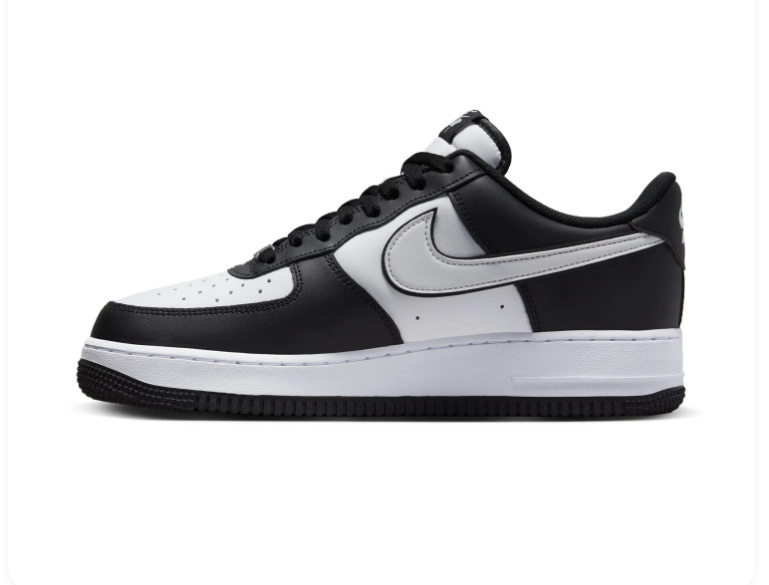 Nike Air Force 1 Black and White Sneakers with Silver Swoosh