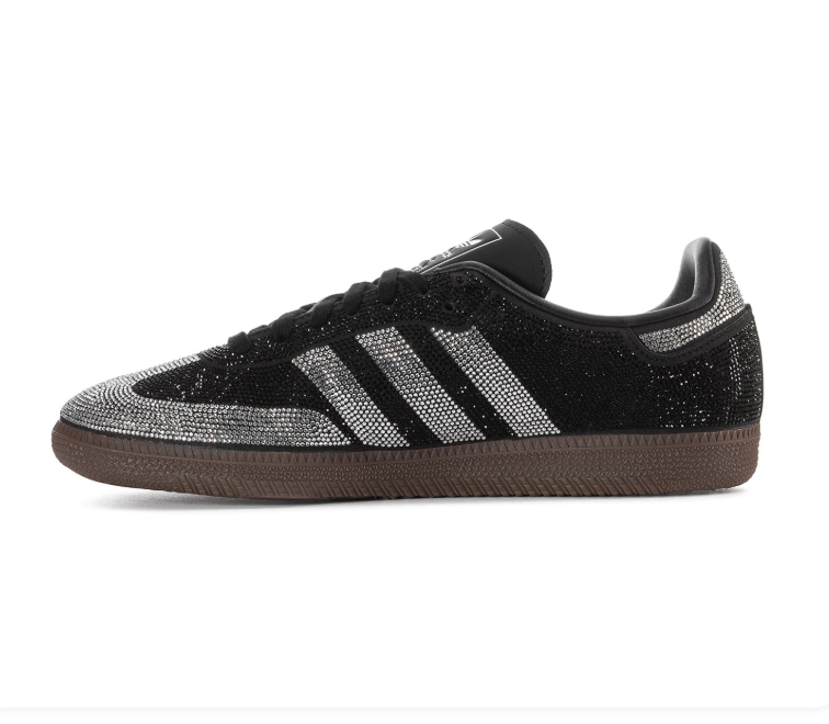 Adidas Black and Silver Rhinestone Sneakers with Brown Sole