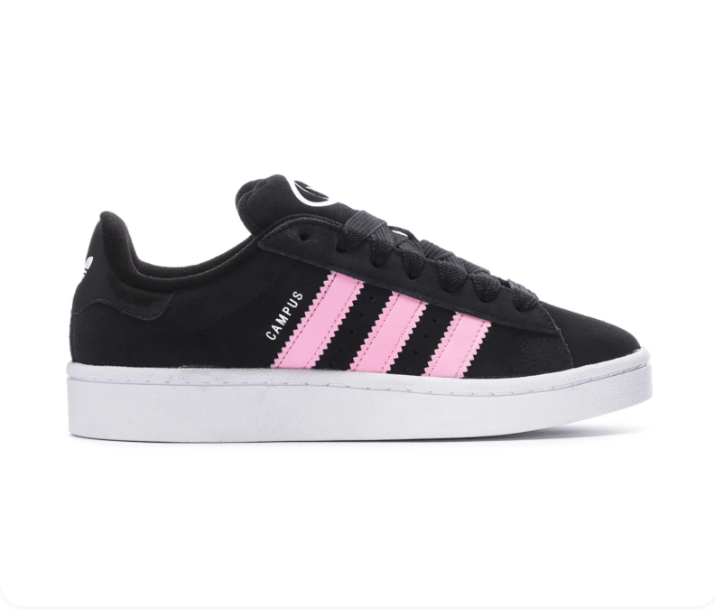 Adidas Campus Black Sneakers with Light Pink Stripes and White Sole