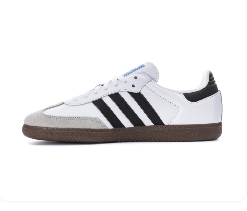 Adidas Samba White Sneakers with Black Stripes and Grey T-Toe
