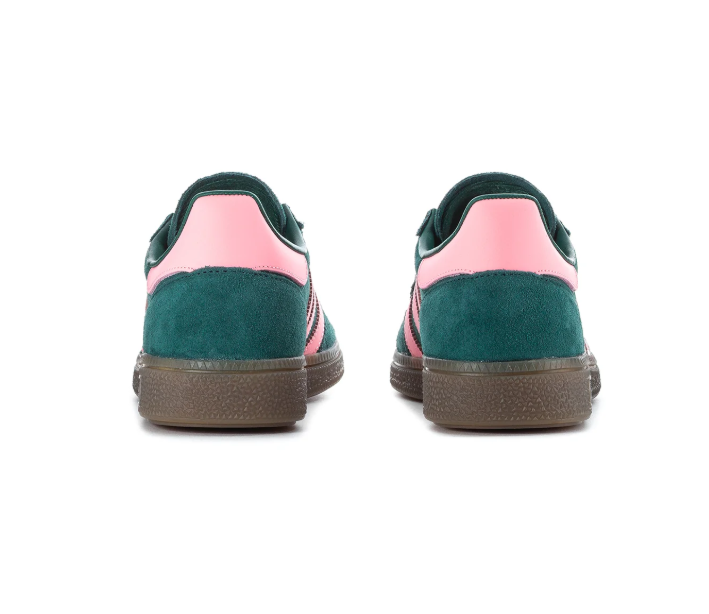 Adidas Handball Spezial Dark Green Sneakers with Pink Stripes and Gum Sole