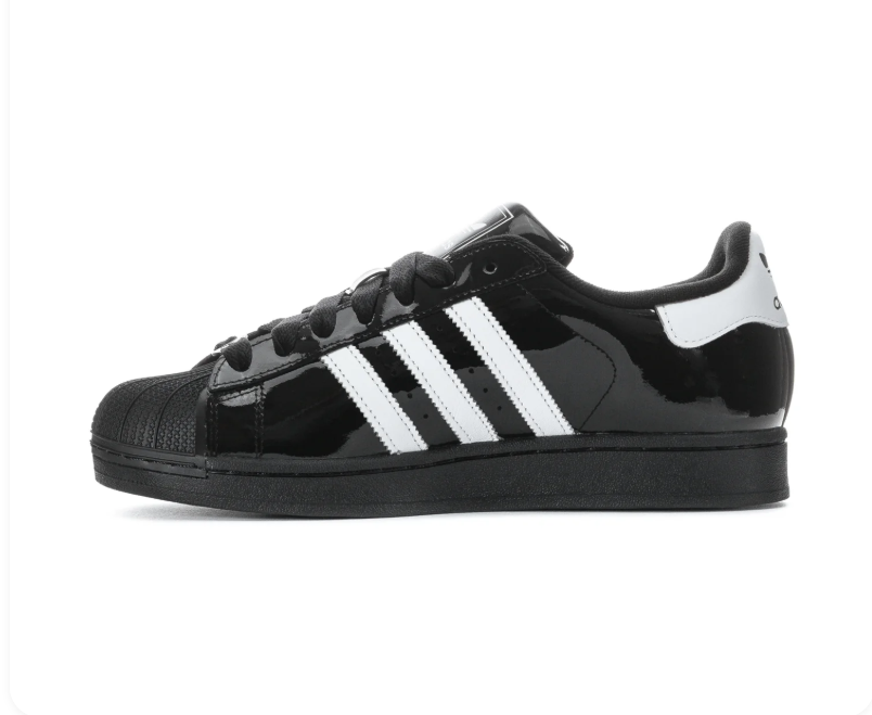 Adidas Superstar Glossy Black Sneakers with White Stripes and Black Shell Toe