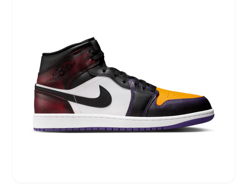 Air Jordan 1 Mid Black and White Sneakers with Gold and Purple Accents