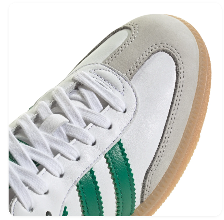 Adidas Samba White Sneakers with Green Stripes and Gum Sole