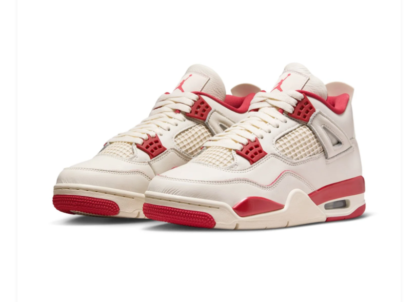 Air Jordan 4 Off-White Sneakers with Red Accents