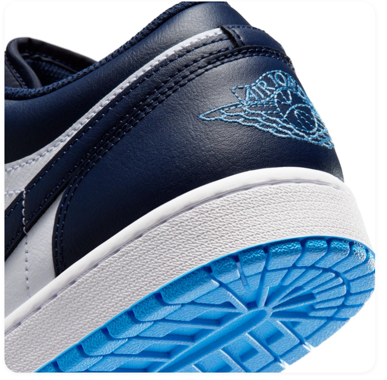 Air Jordan 1 Low Navy and White Sneakers with Bright Blue Sole