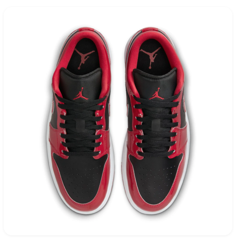Air Jordan 1 Low Glossy Red and Black Sneakers