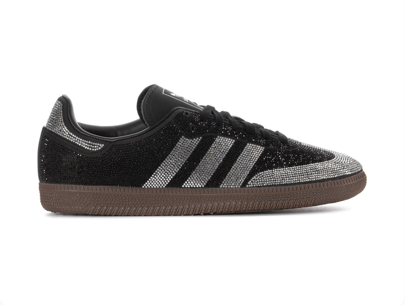 Adidas Black and Silver Rhinestone Sneakers with Brown Sole
